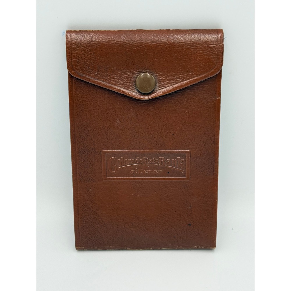 Vintage Colorado State Bank Denver Checkbook Cover w Checks Brown Ephemera